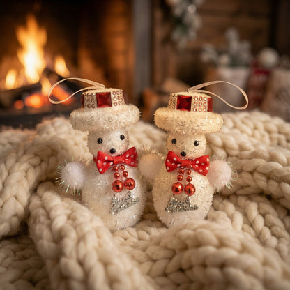 Kitschy Retro Santa Head Ornament | Vintage Tinsel Beard Figurine with Star Cap| Nostalgic Collectible(pack of 2)