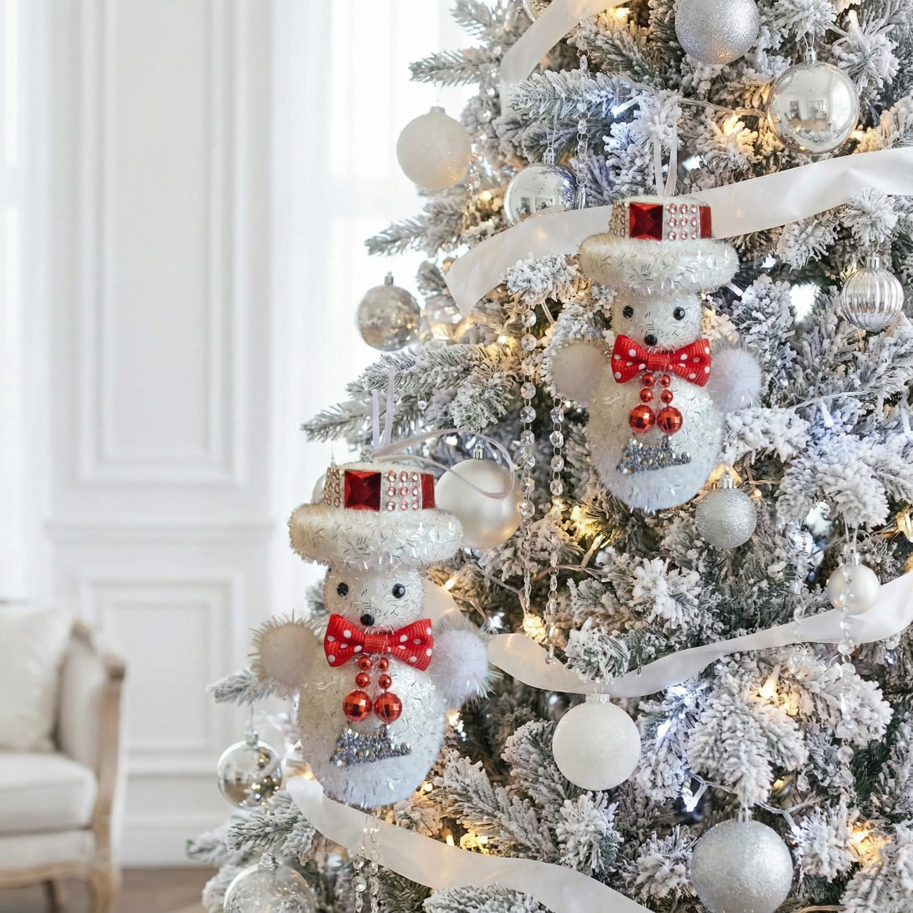 Kitschy Retro Santa Head Ornament | Vintage Tinsel Beard Figurine with Star Cap| Nostalgic Collectible(pack of 2)