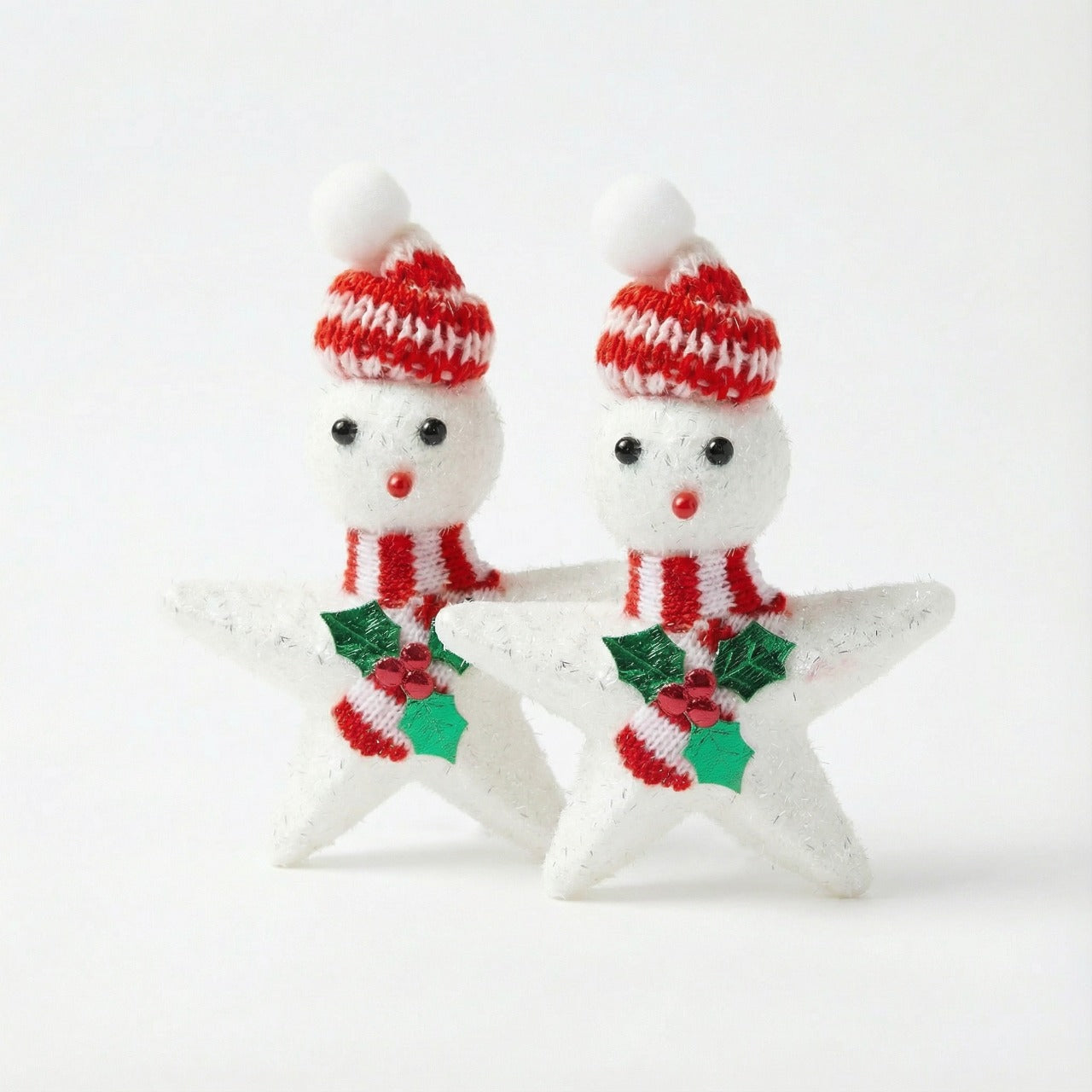 Whimsical Star Snowman Christmas Ornament - Knitted Hat & Scarf Holiday Decor(pack of 2)