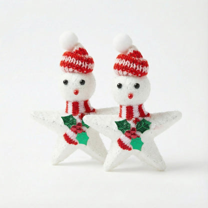 Whimsical Star Snowman Christmas Ornament - Knitted Hat & Scarf Holiday Decor(pack of 2)
