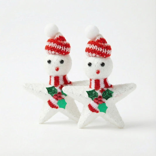 Whimsical Star Snowman Christmas Ornament - Knitted Hat & Scarf Holiday Decor(pack of 2)