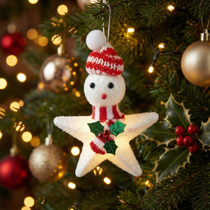Whimsical Star Snowman Christmas Ornament - Knitted Hat & Scarf Holiday Decor(pack of 1)