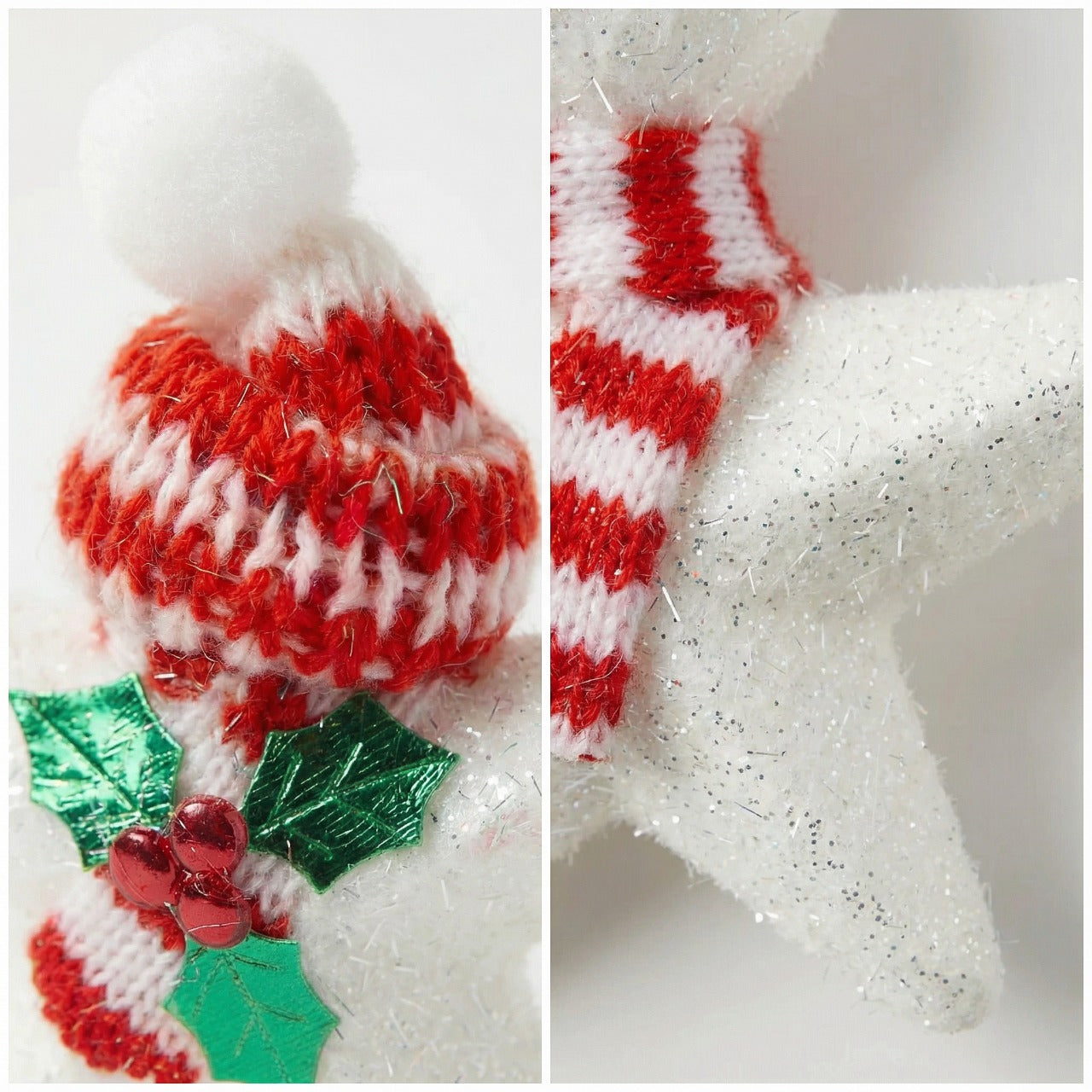 Whimsical Star Snowman Christmas Ornament - Knitted Hat & Scarf Holiday Decor(pack of 2)