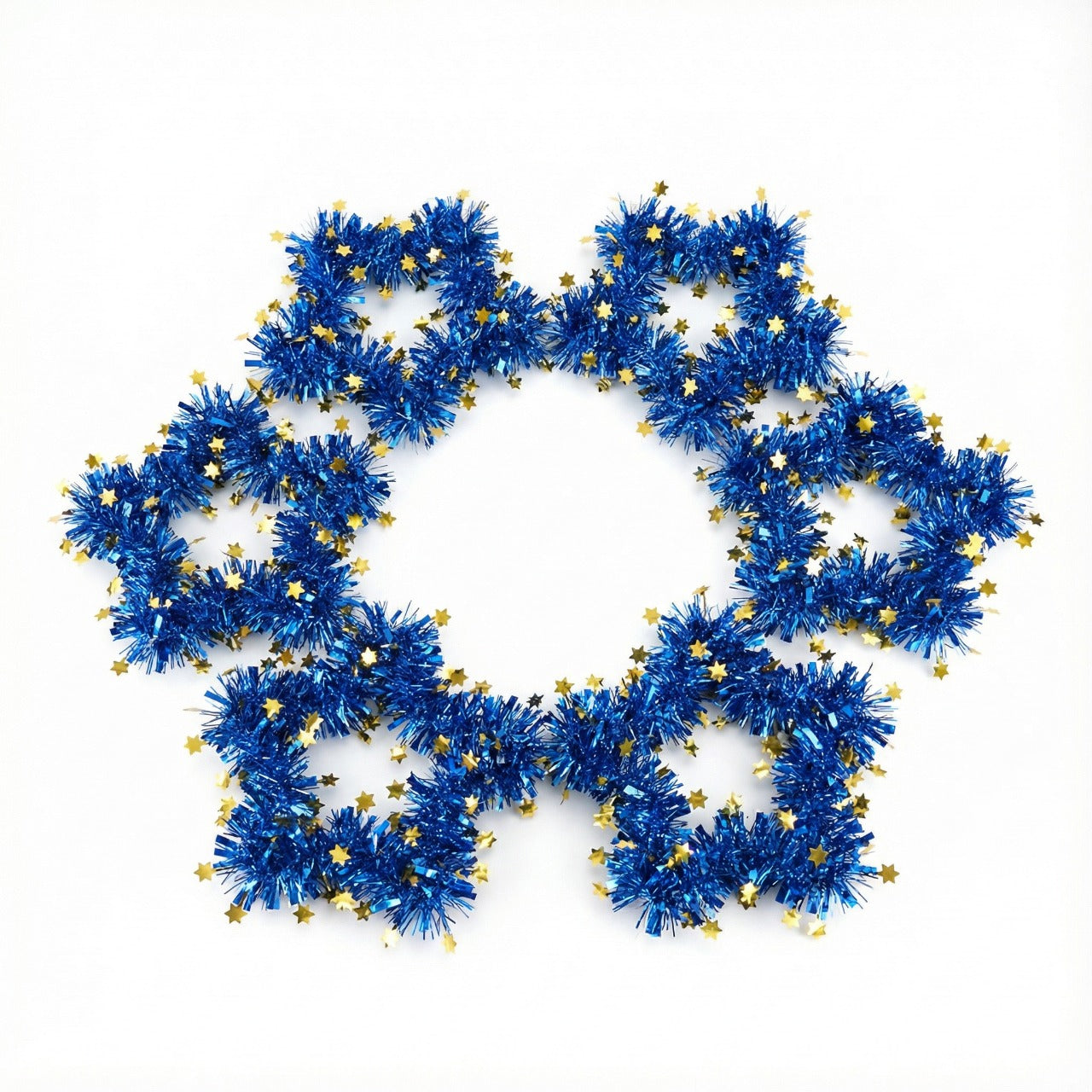 Blue Tinsel Star Wreaths | Wall Hanging Decor with Gold Stars | Fun & Festive Accent(pack of 6)