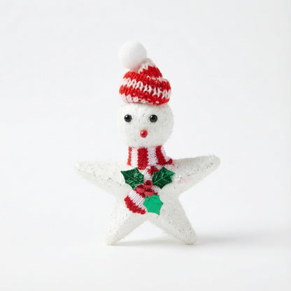 Whimsical Star Snowman Christmas Ornament - Knitted Hat & Scarf Holiday Decor(pack of 1)